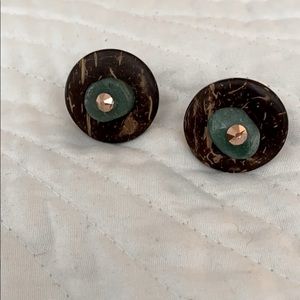 Swarovski crystals, fluorite,and coconut earrings